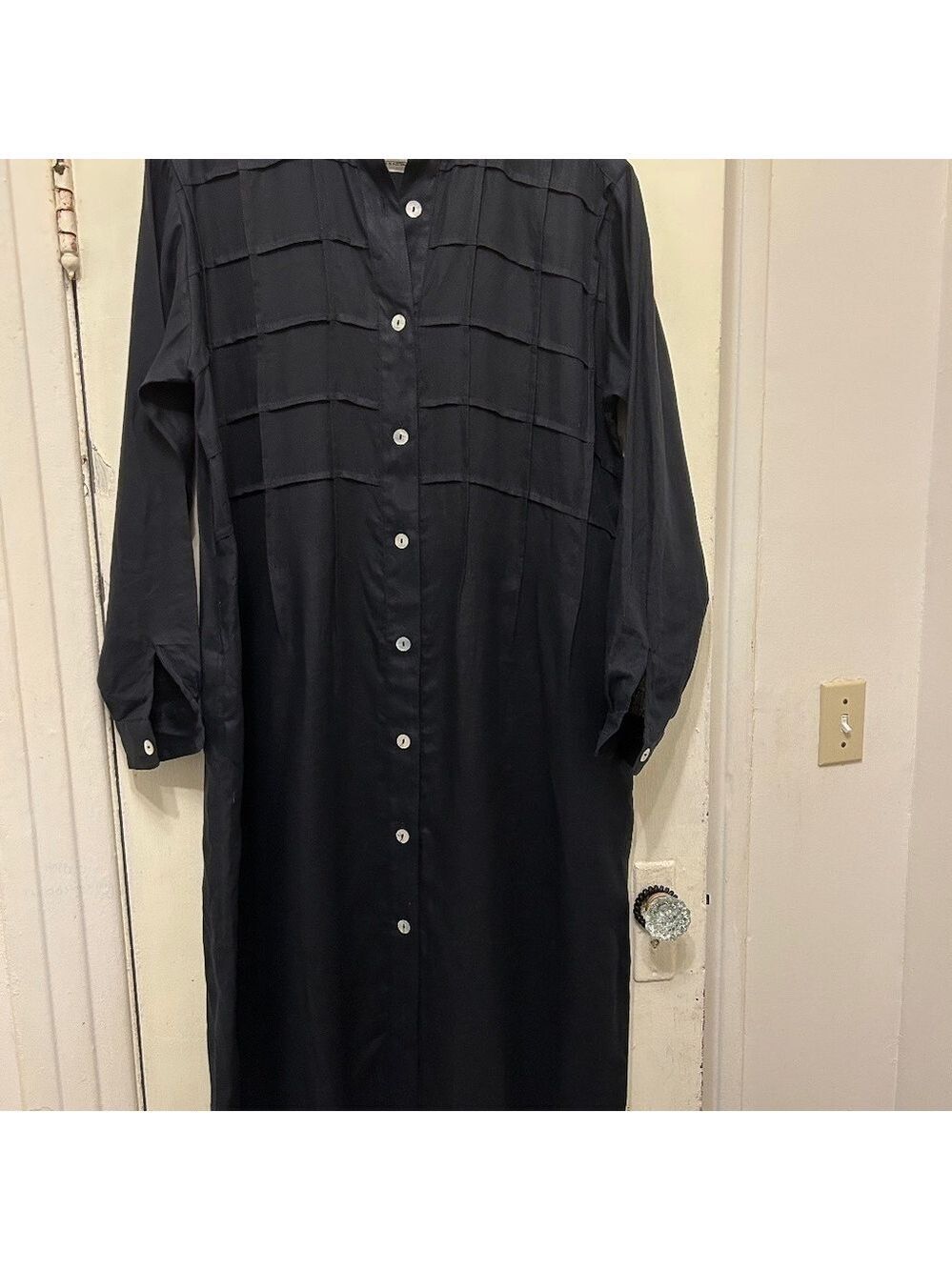 Ashleey-Willsonn 100% Linen Lagenlook Dress Pleated Shell Buttons Sz Med. Length